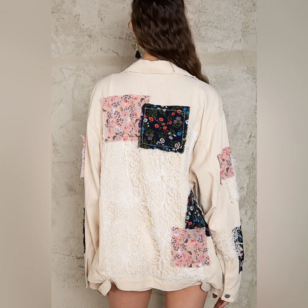 #25 New! Pol Boho Patched Oversized Denim Jacket - Picture 5 of 5